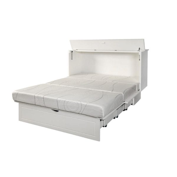 cottage white cabinet bed open showing mattress