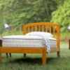 wood bed with organic mattress