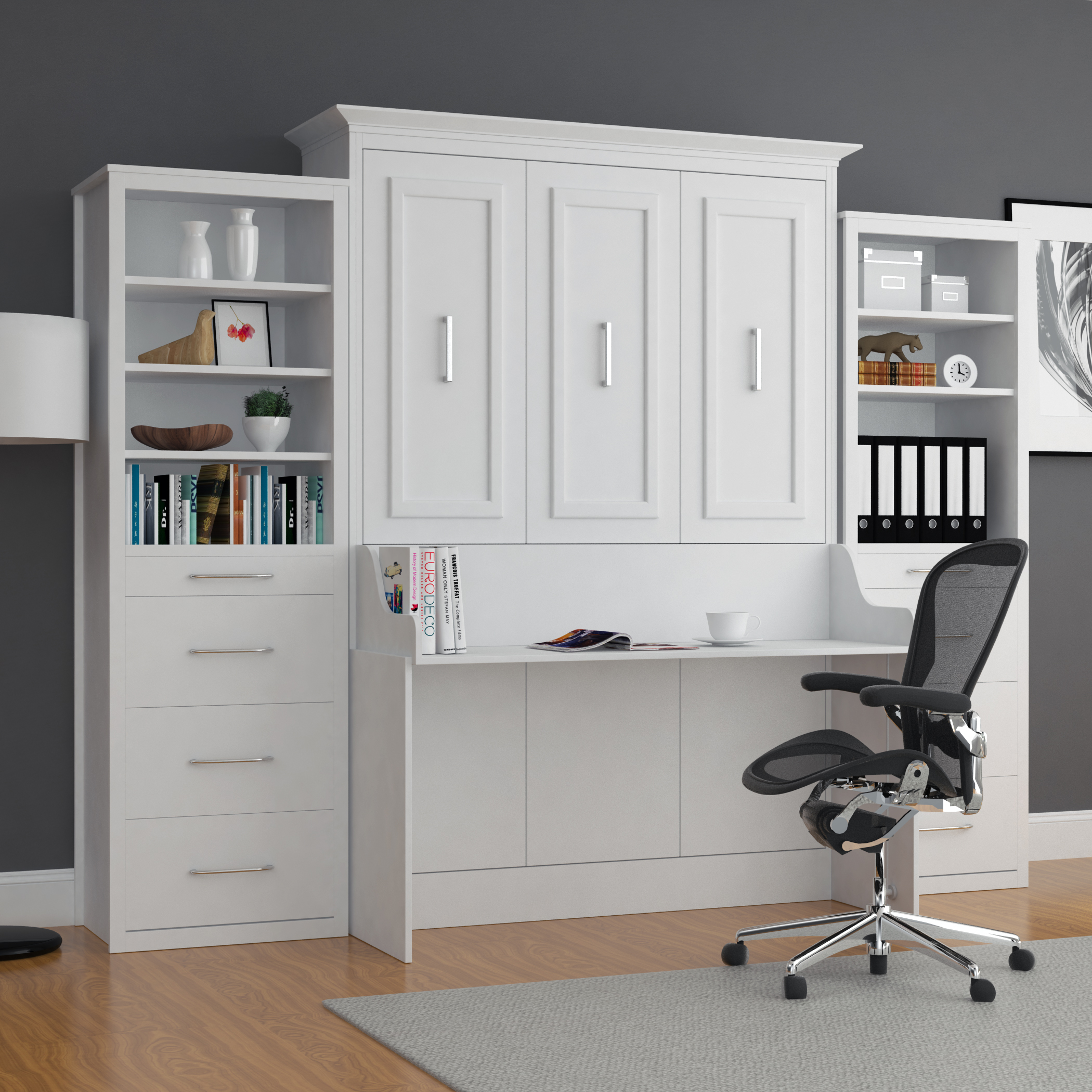 Alegra White Diy Murphy Desk Bed Queen, How To Build A Murphy Bed Desktop