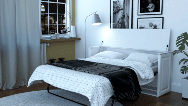 Sleepworks Console-Queen-Sleeper-White open in room
