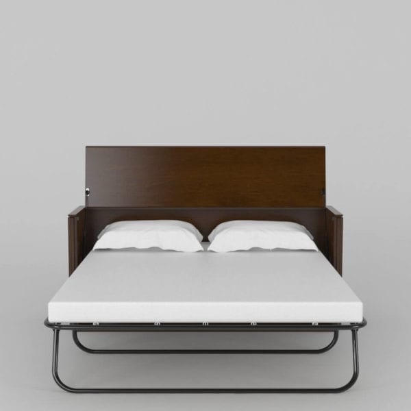 Sleepworks-console-queen-sleeper-walnut front mattress