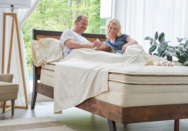 Naturepedic Halcyon Arcadia Pillow Top Mattress couple in bed