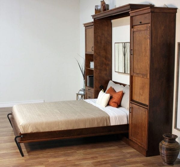 keystone murphy wall bed in caramel finish bed down