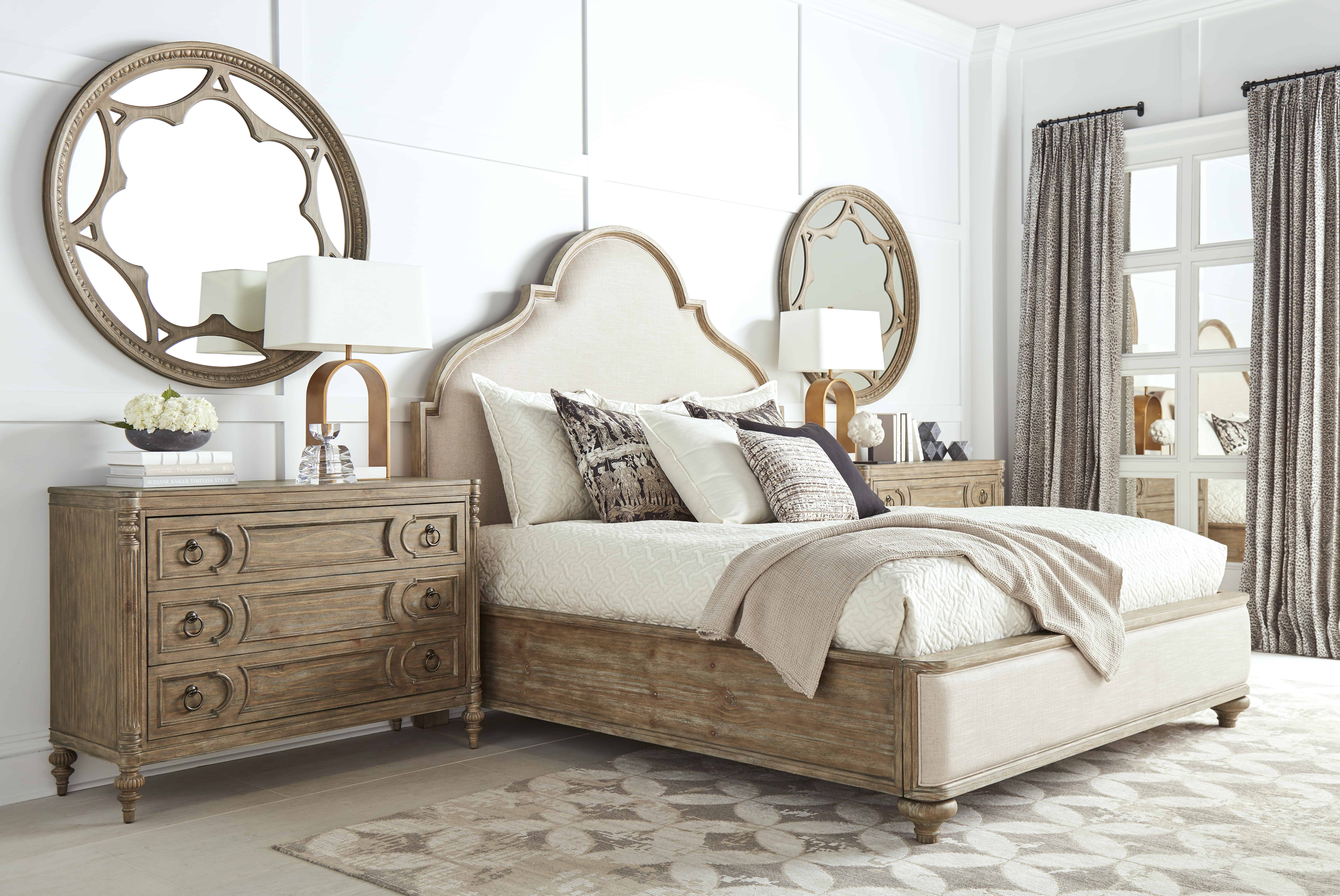 Architrave King Upholstered Panel Bed collection in room